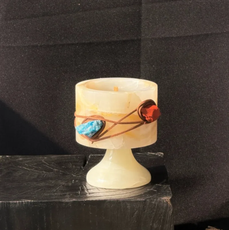 Vintage Collectible Marbles - Noordse Amber Jade Kaarsenhouder Vintage Geometrische