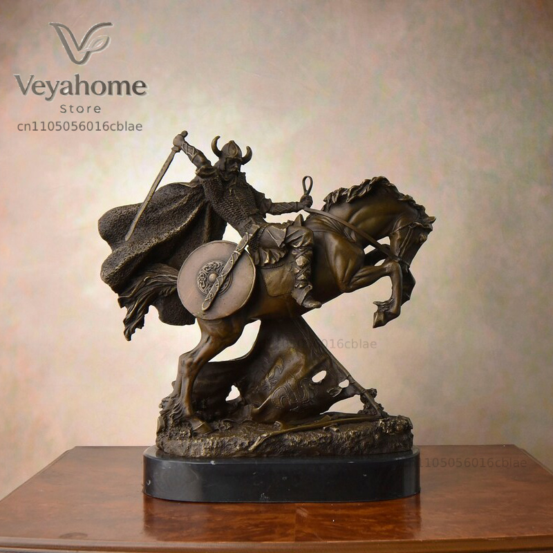 Vintage Collectible Marbles - Bronzen middeleeuwse krijger rijden op een
