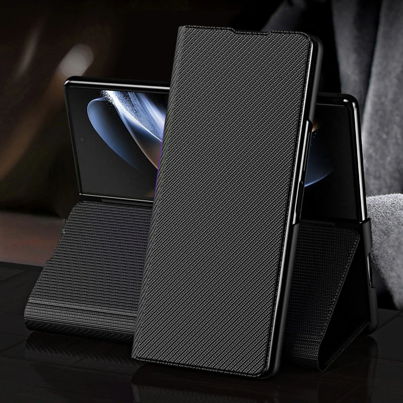 Camera Leather Case - Eenvoudige Streep Magnetische Lederen Telefoon Case